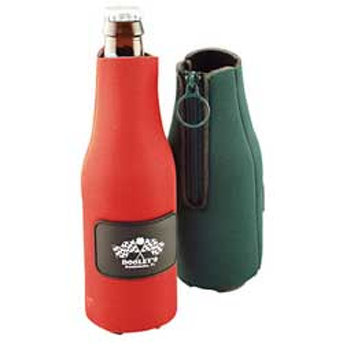 Zipper Bottle Jackets with Vinyl Patch Custom Coolies